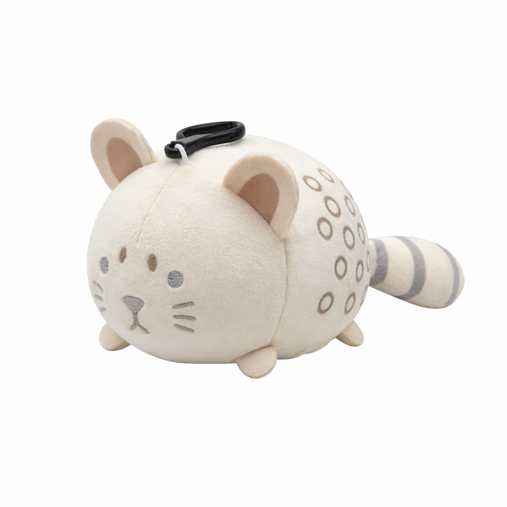 Custom white cat plush keychain with striped tail and soft round body