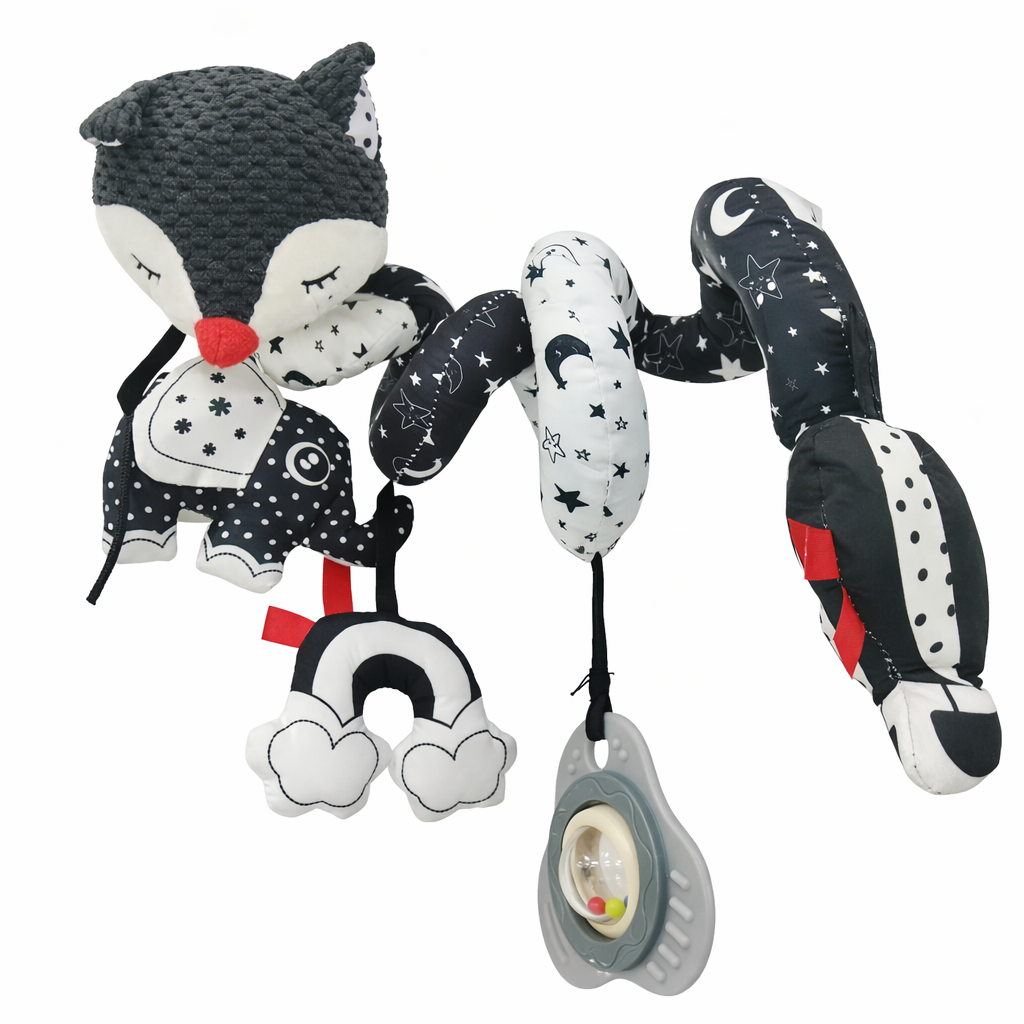 Custom baby spiral crib toy fox with sensory accessories