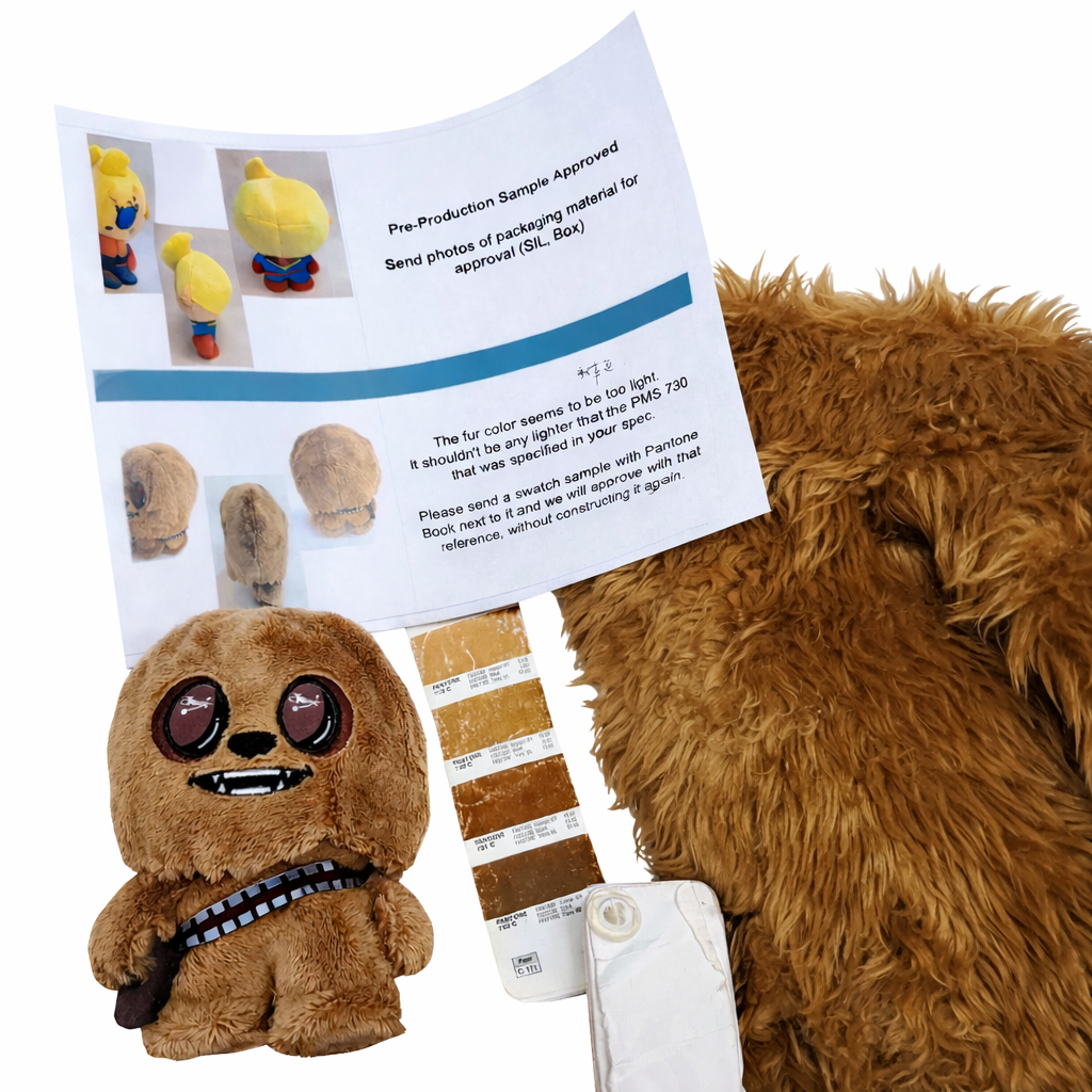 custom character plush design sheet and production sample