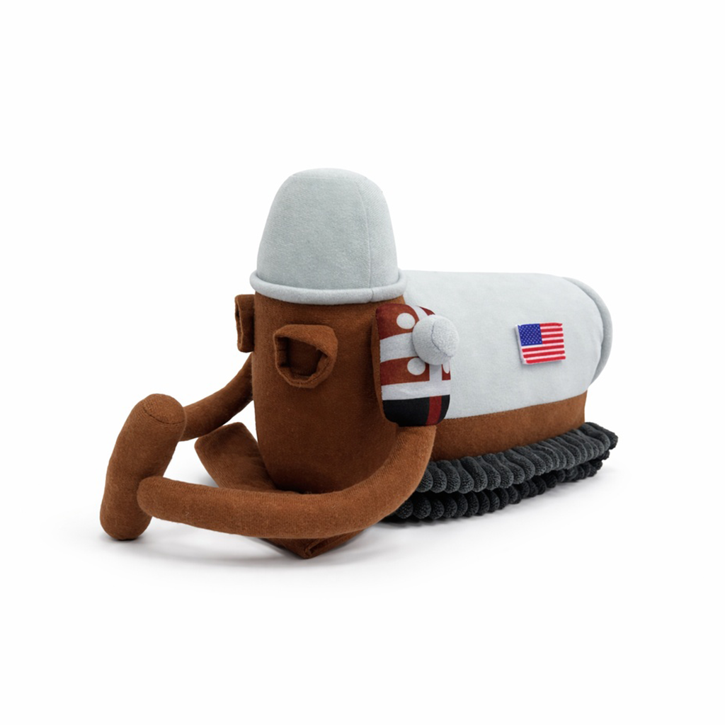 Promotional space rocket plush toy with soft body and embroidered details