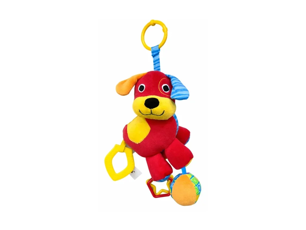 Baby hanging soft toy dog example
