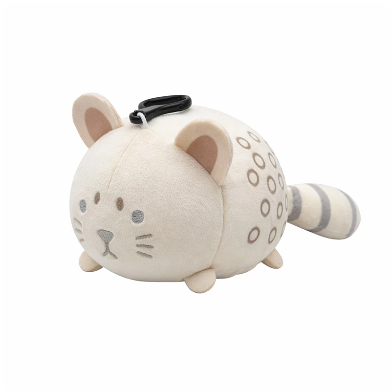 Custom white cat plush keychain with striped tail and soft round body