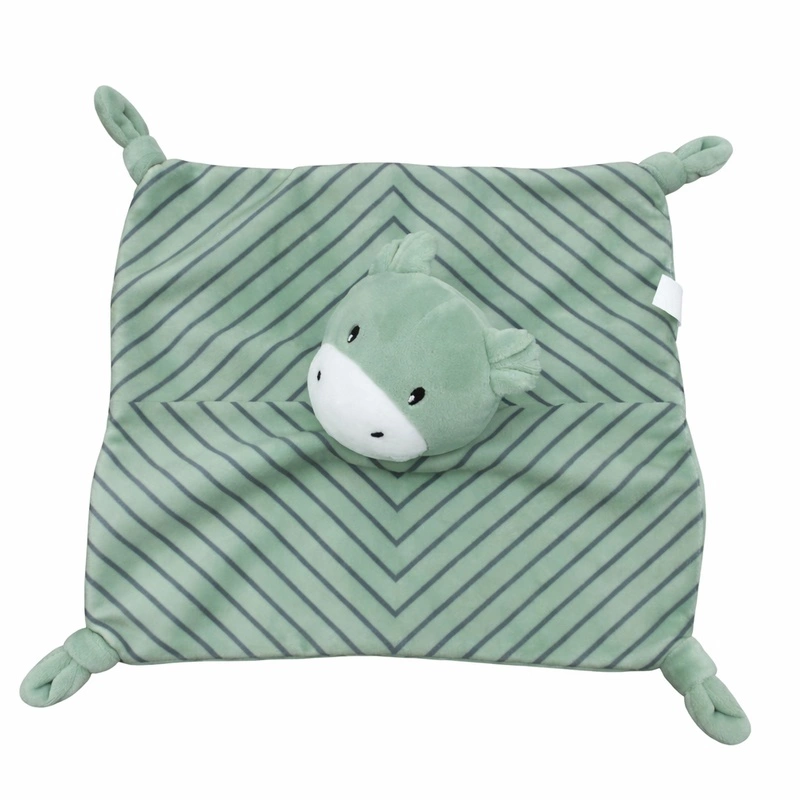 custom baby lovey soft security blanket with plush animal head in green