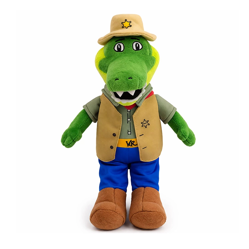 Custom crocodile mascot plush with hat and vest